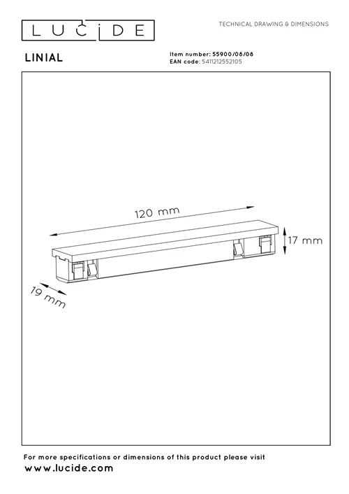 Lucide Premium LINIAL Gerade -Verbinder - 1-Phasen Stromschiene / Schienensystem - Matt Schwarz Chrom - technisch